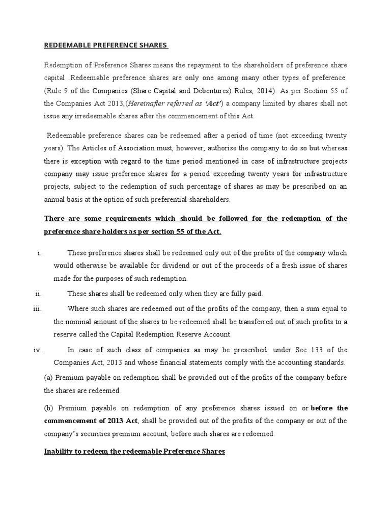 Understanding Redeemable Preference Shares | PDF | Preferred Stock ...