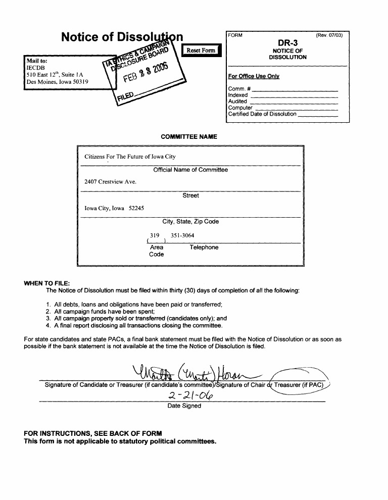 Notice of Dissolution Filing Guidelines | PDF | Political Action ...