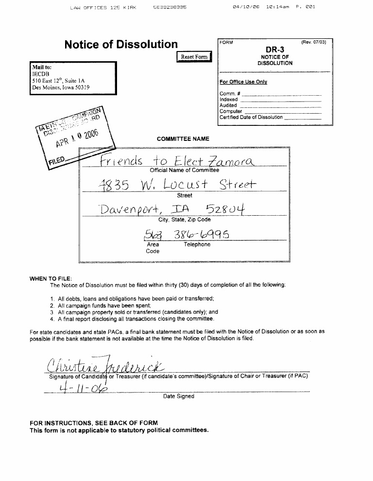 Notice of Dissolution Form Guide | PDF | Political Action Committee ...