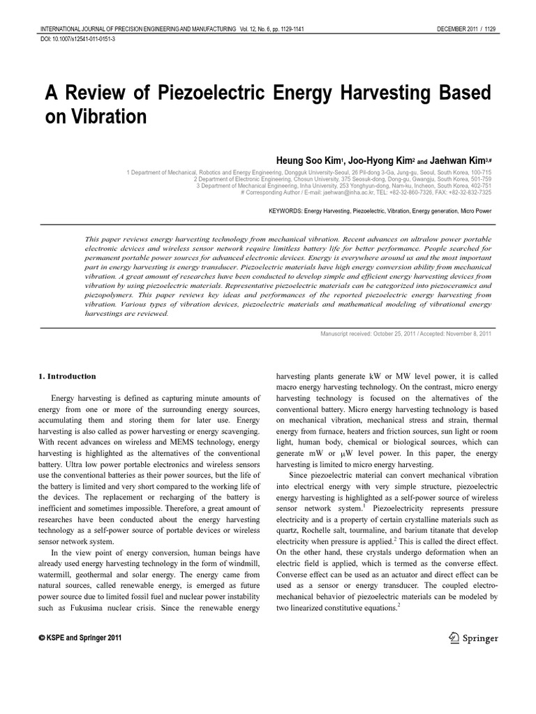 A Review of Piezoelectric Energy Harvesting Based On Vibration | PDF ...
