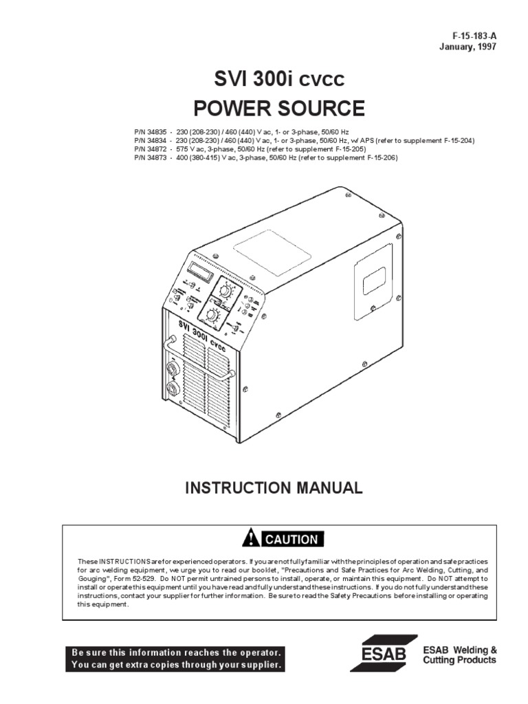 SVI 300i CVCC Power Source Instruction Manual PDF Welding