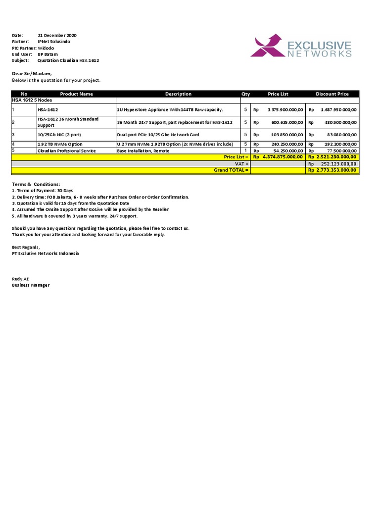 Cloudian HSA 1612 Quotation for BP Batam | PDF | Computers | Technology ...