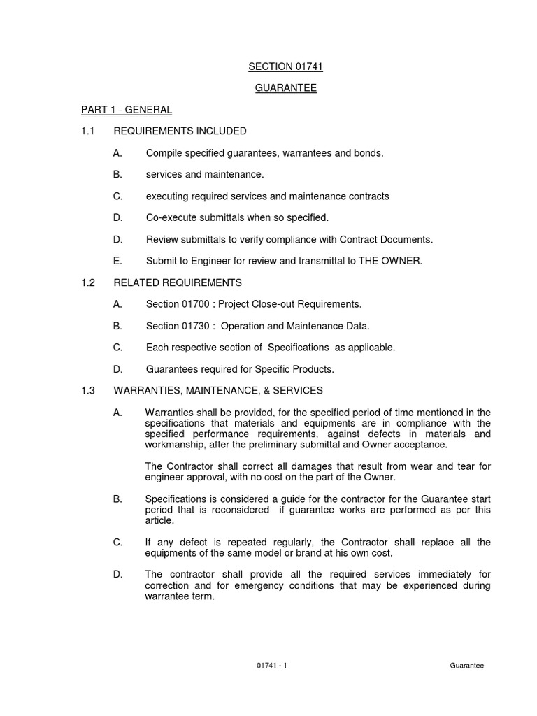 Compiling Warranties, Guarantees, and Maintenance Contracts for Construction Projects PDF