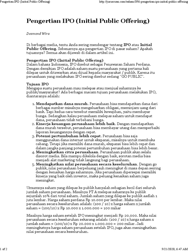 Pengertian Ipo Initial Public Offering Pdf