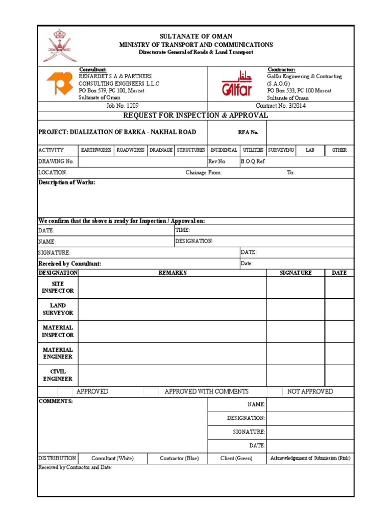 Request For Inspection & Approval - Final | PDF | Business