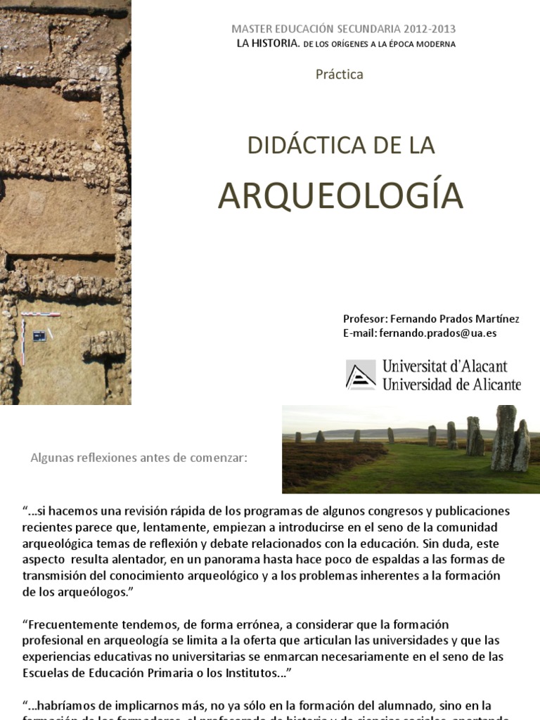 Practica Didactica Arqueologia Maser Fprados Pdf Arqueología Maestros