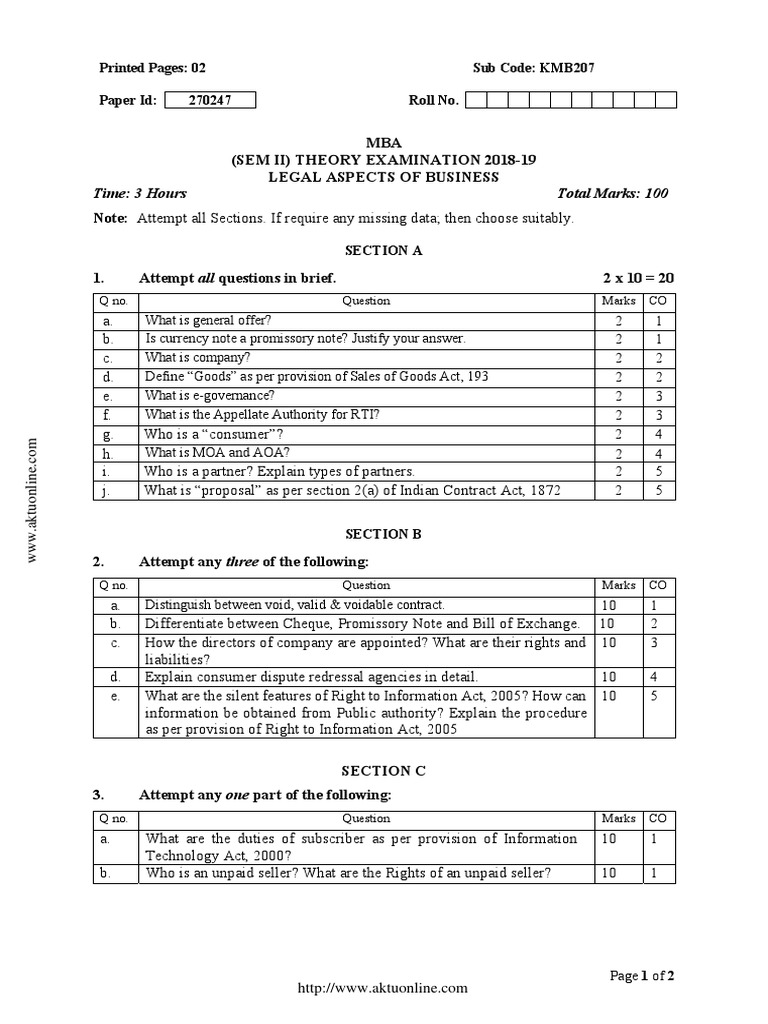 MBA Legal Aspects of Business Exam Guide | PDF | Civil Law (Legal ...