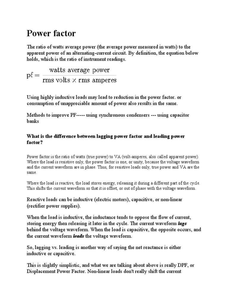 Power Factor What Is The Difference Between Lagging Power Factor and