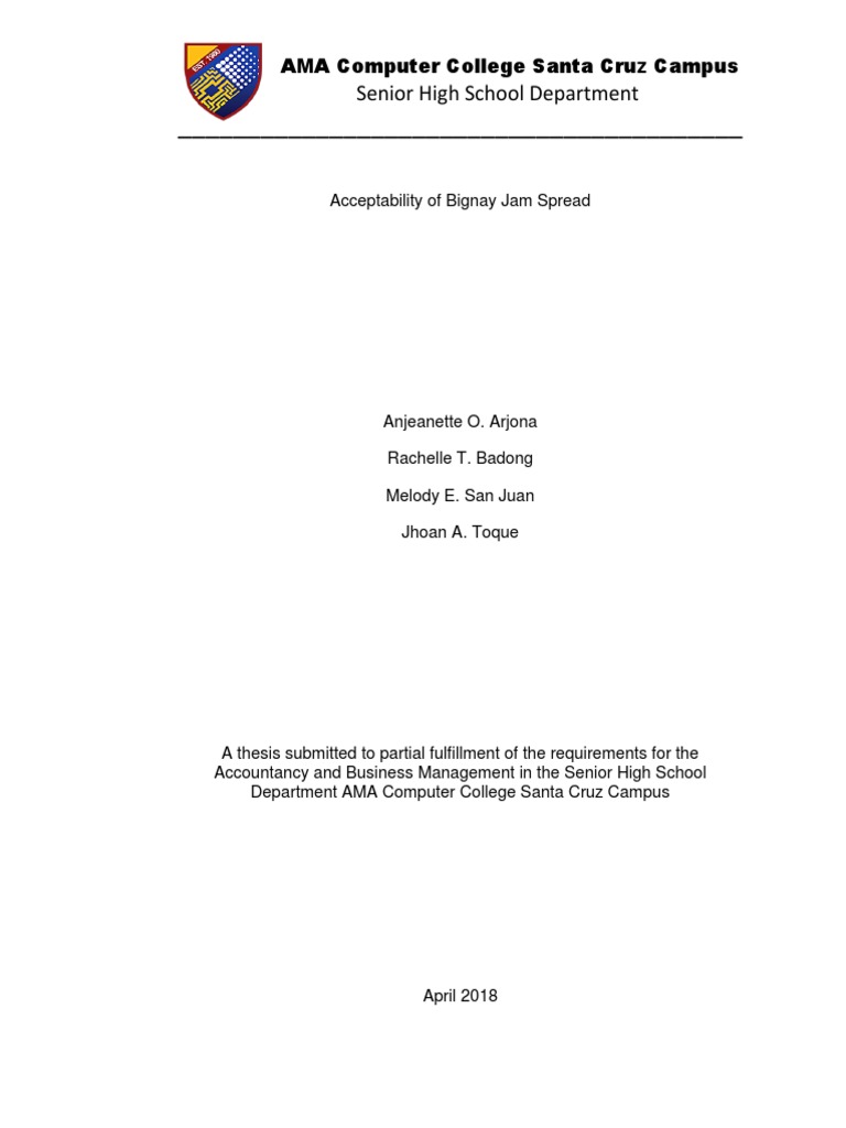 Acceptability of Bignay Jam Spread PDF Taste Olfaction