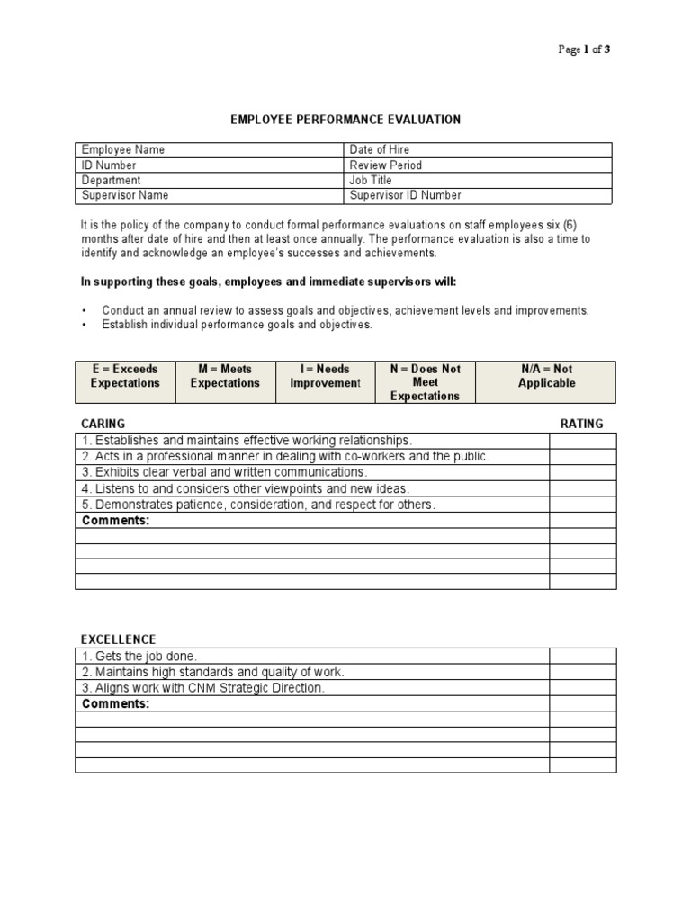 Employee Performance Evaluation Form | PDF | Performance Appraisal | Goal