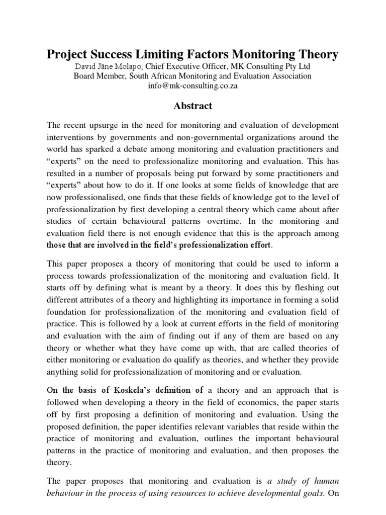 Project Success Limiting Factors Monitoring Theory | PDF | Evaluation ...