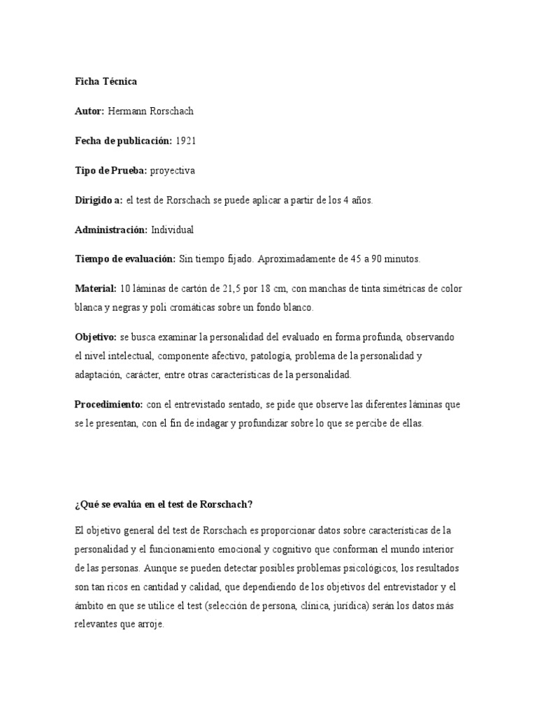 Análisis del Test de Rorschach | PDF | Color | Ciencias del comportamiento
