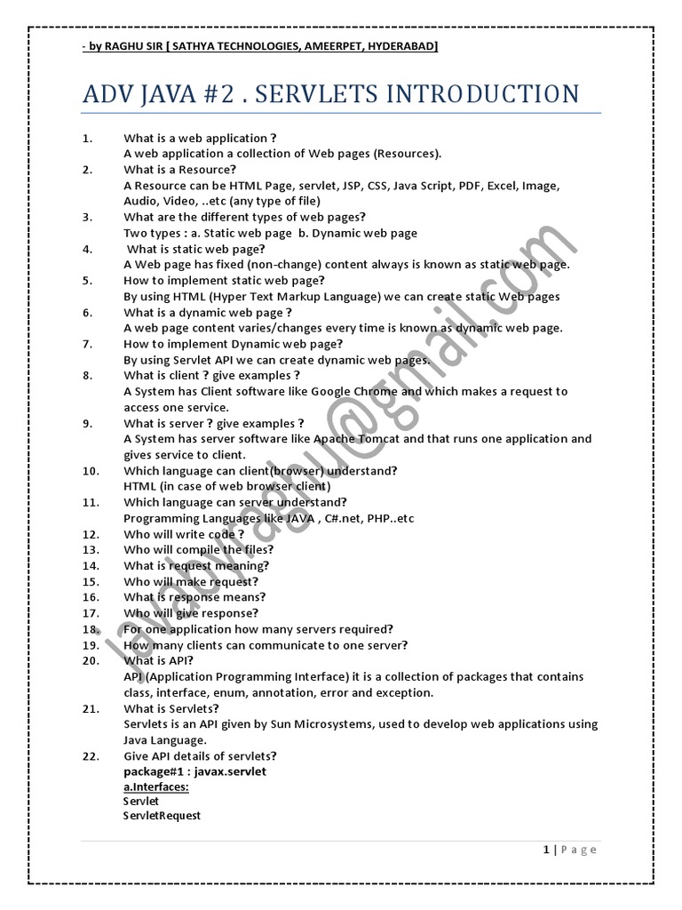 Adv Java #2 - Servlets Introduction: - by Raghu Sir (Sathya ...