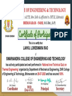 Certificate For LAKKU. LOKESWARA RAO For "National Level Technical Qu... "