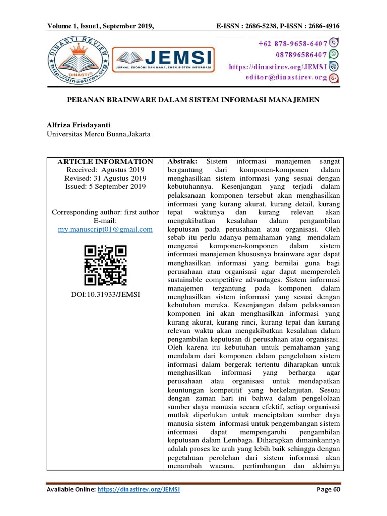 Peran Brainware dalam Sistem Informasi | PDF | Karier & Perkembangan