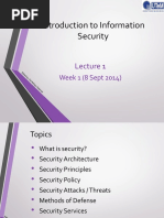 Introduction To Information Security: Week 1 (8 Sept 2014)