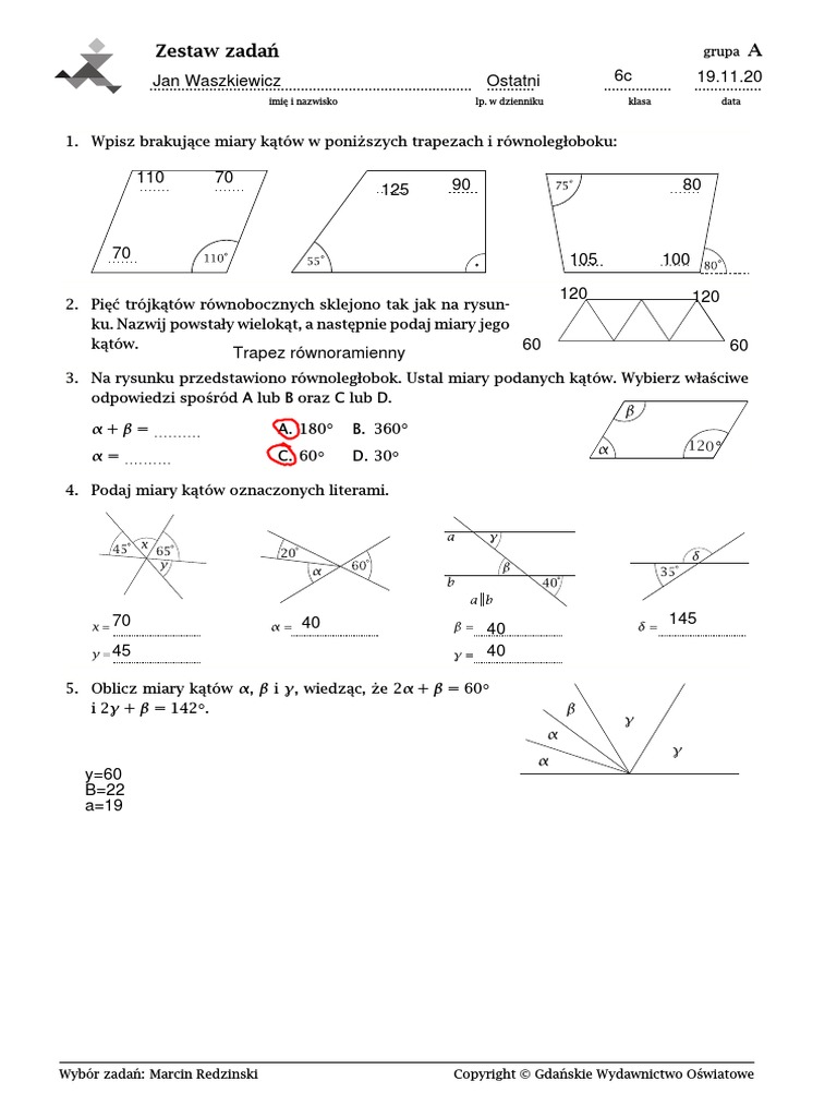 Sprawdzian Z Kątów Klasa 5 Pdf