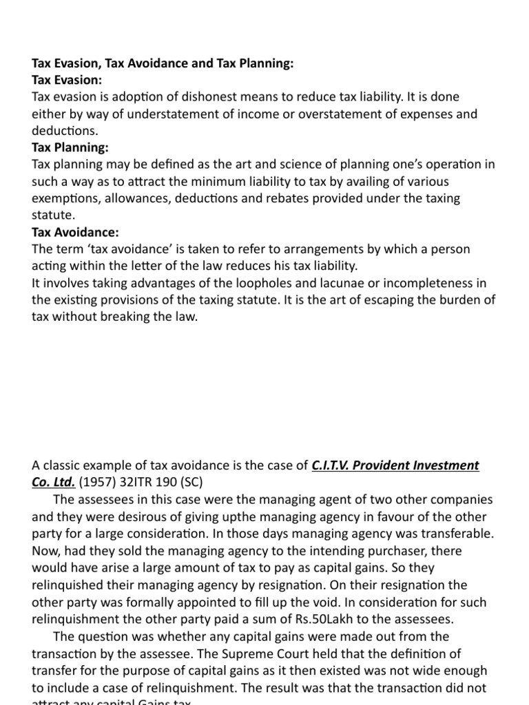 Tax Evasion, Tax Avoidance and Tax Planning | PDF | Tax Avoidance | Taxes