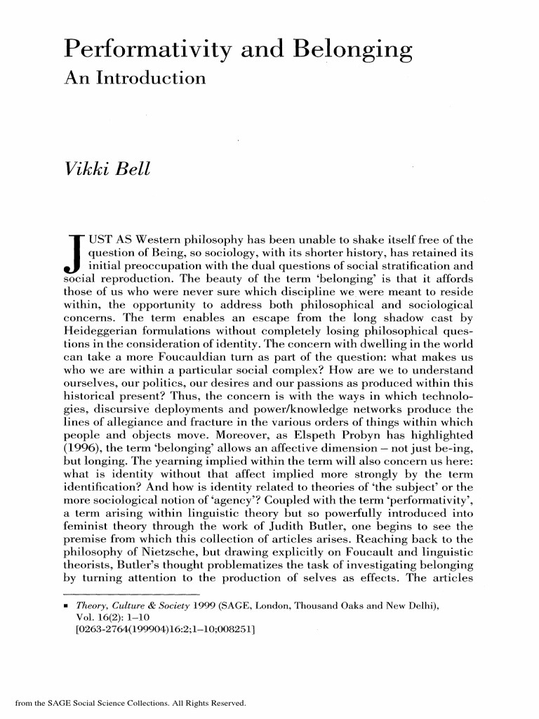 Performativity and Belonging Explained | PDF | Identity (Social Science ...