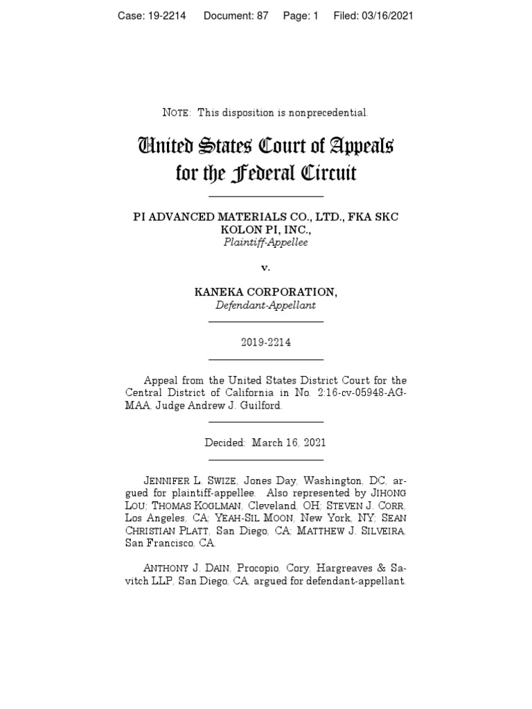 United States Court of Appeals For The Federal Circuit PDF Summary