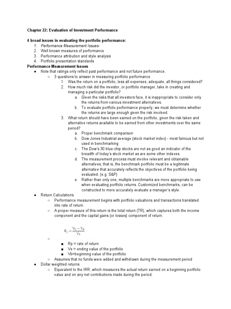 Lecture On Evaluation of Investment Performance PDF Sharpe Ratio