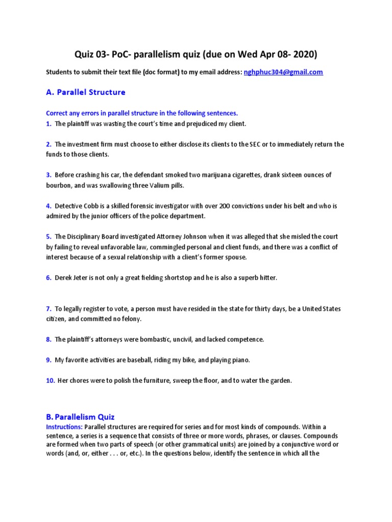 Quiz 03 parallel structure practice quiz 02 pdf autism creativity
