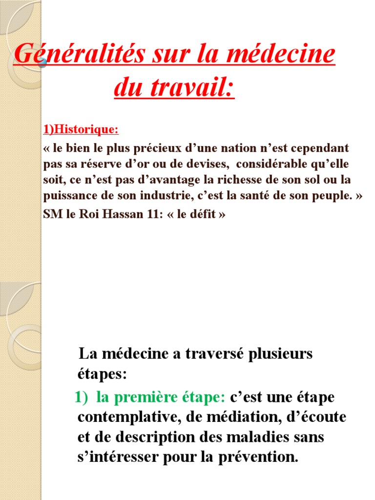 Généralités Sur La Médecine Du Travail PDF Prophylaxie Ergonomie et facteurs humains