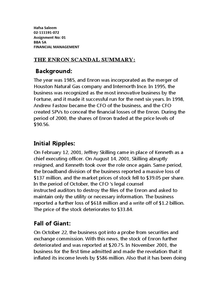 FM Assignment 1 | PDF | Enron | Mark To Market Accounting
