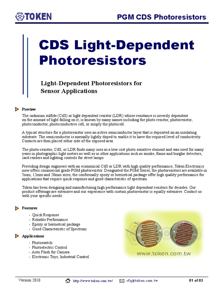 CDS Light-Dependent Photoresistors: Token | PDF