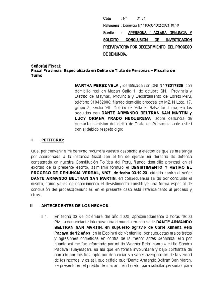 Desistimiento de Denuncia Penal | PDF | Justicia | Crimen y violencia