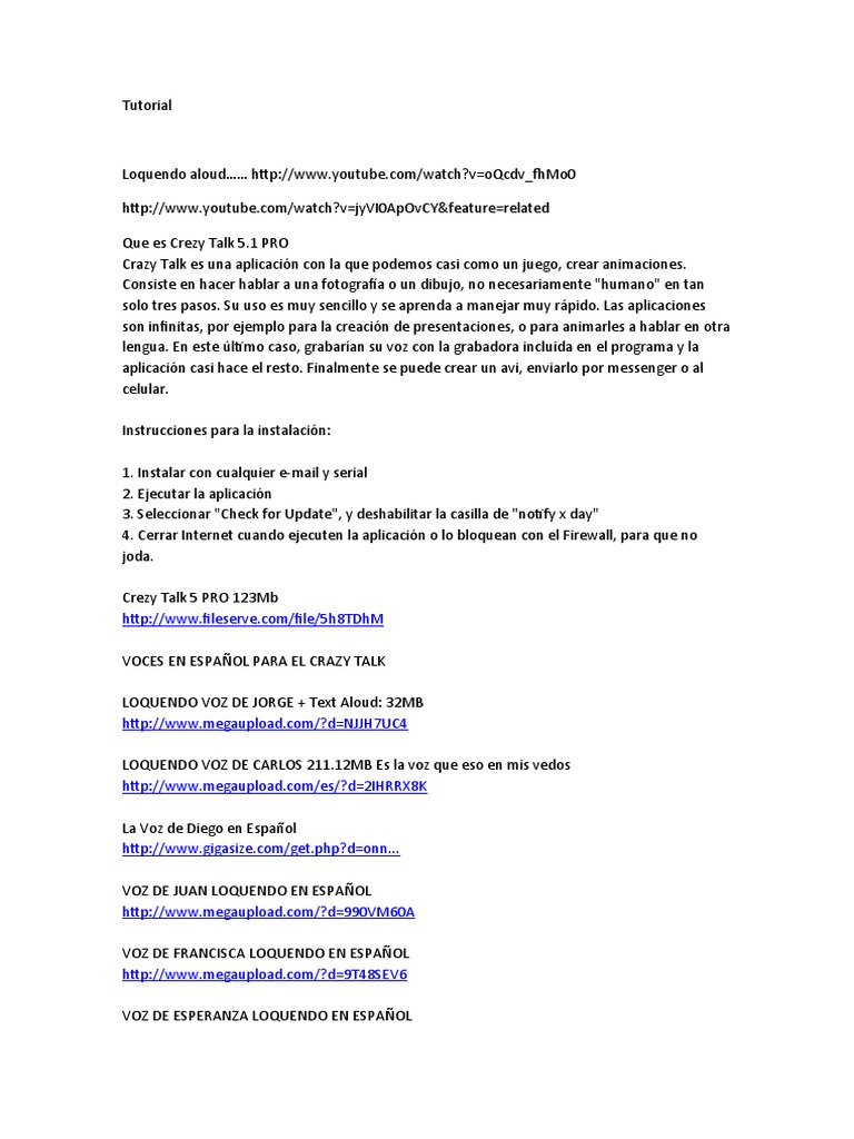Tutorial de Crazy Talk 5 y Loquendo | PDF