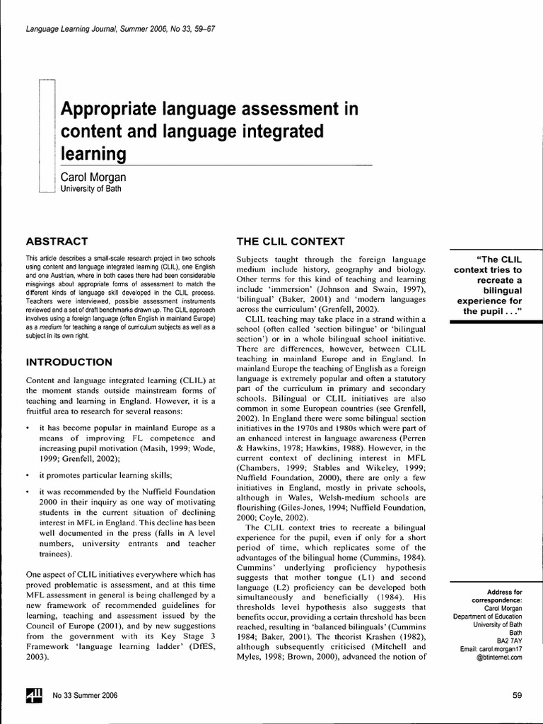 CLIL Assessment Challenges in Bilingual Schools | PDF | Multilingualism ...