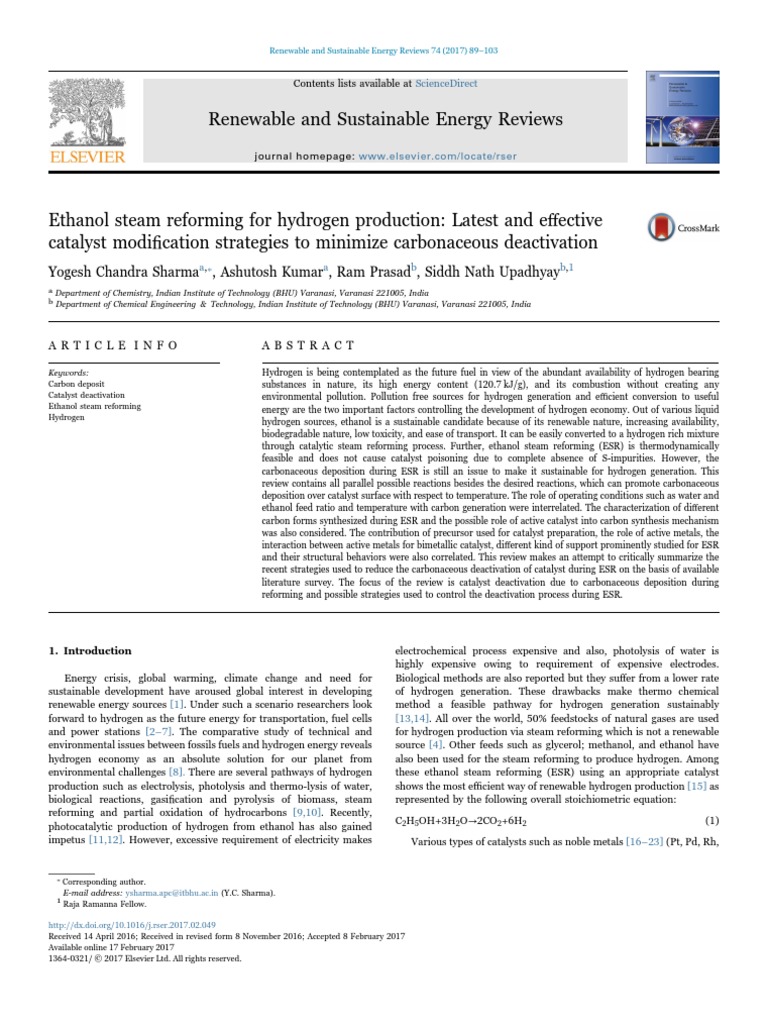 Ethanol Steam Reforming For Hydrogen Production - Latest and Effective ...