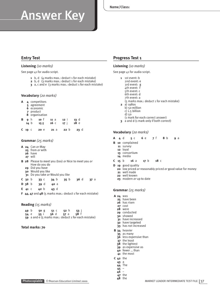 Market Leader Intermediate 3Rd Edition Answer Key Pdf