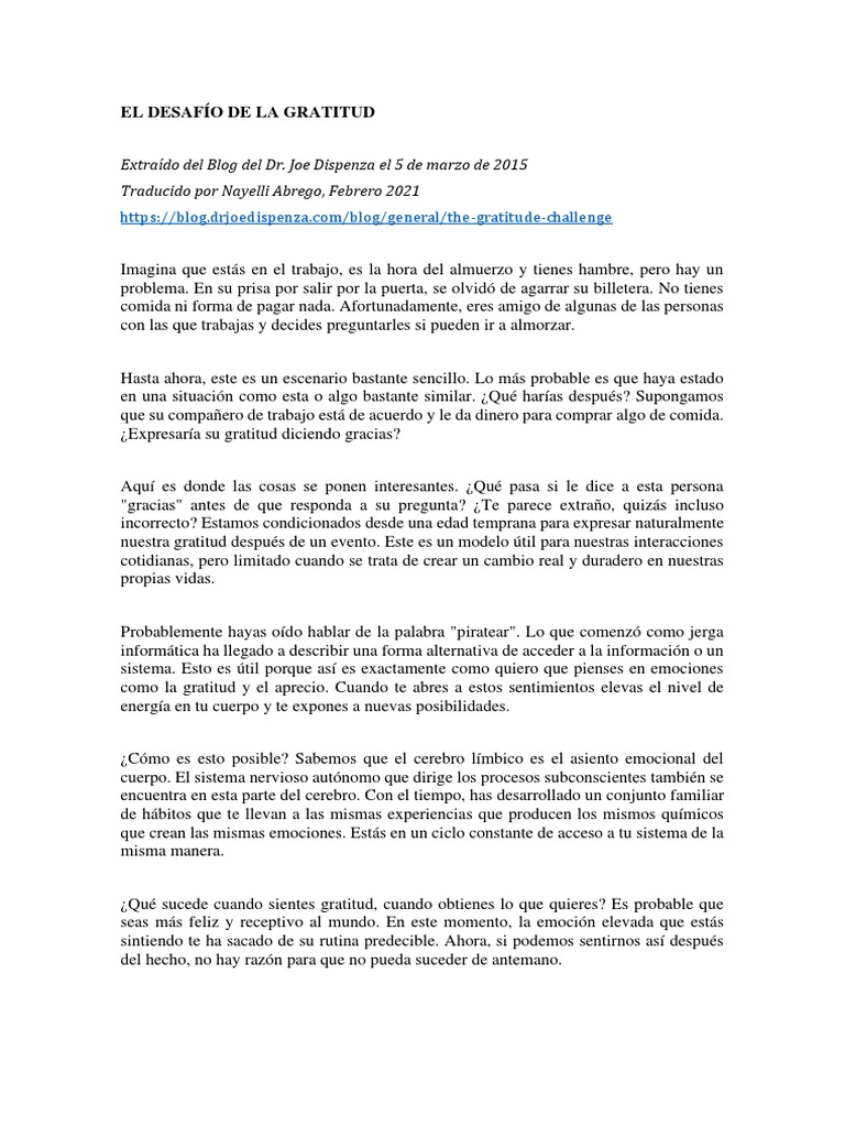 El Desafío de La Gratitud | PDF | Gratitud | Las emociones