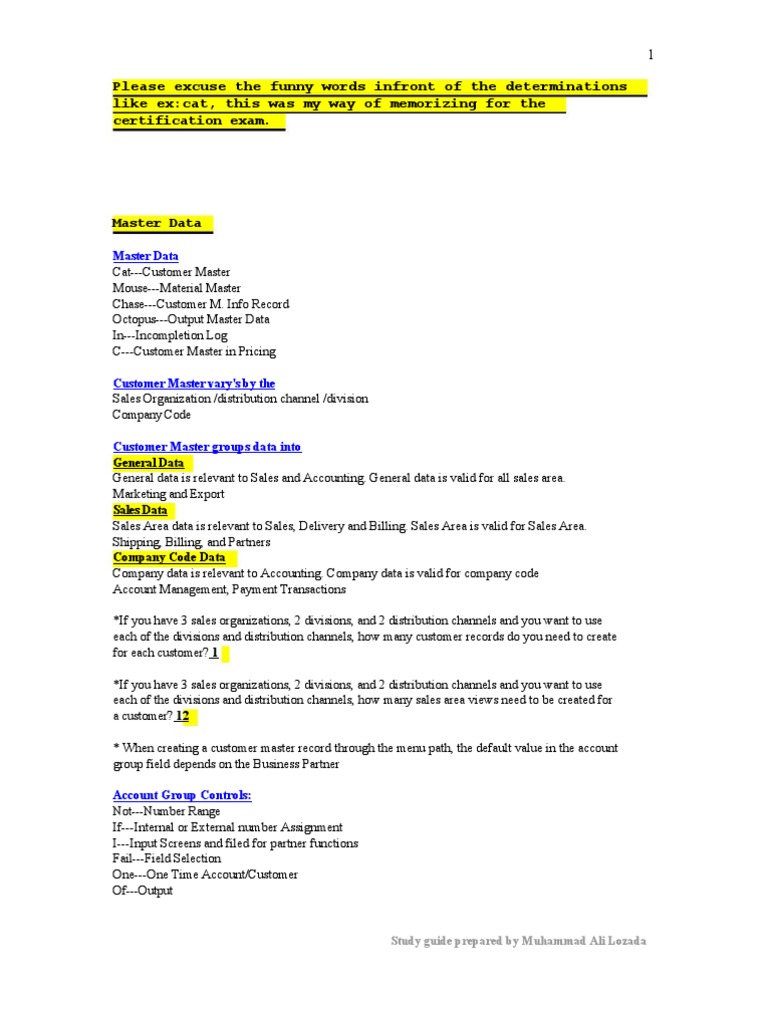 Sap SD Certification Preparation Self Notes | PDF