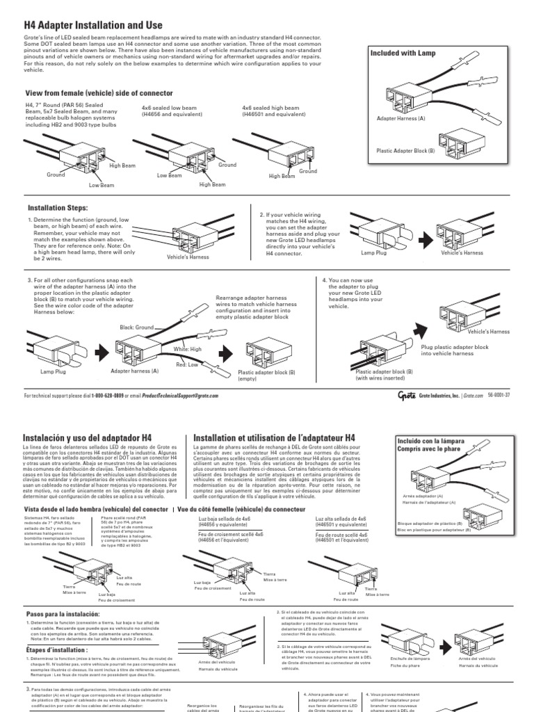 H4 Connector Wiring Guide | PDF | Headlamp | Electrical Connector