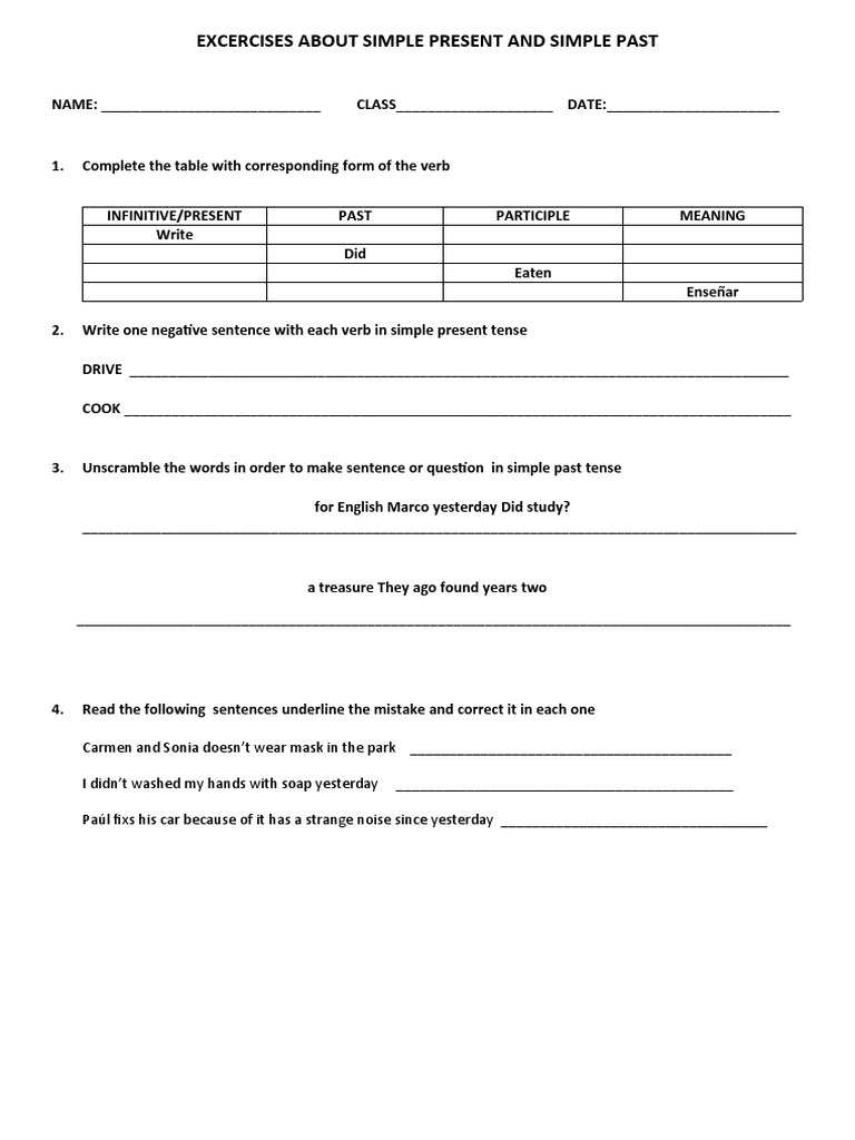 Excercises About Simple Present and Simple Past | PDF