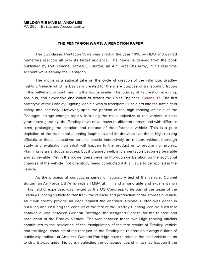 Pentagon Wars Reaction Paper | PDF | Unrest