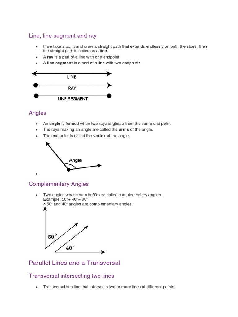 Lines and Angles PDF Angle Geometric Shapes