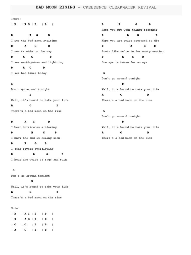 Bad Moon Rising Lyrics Analysis | PDF