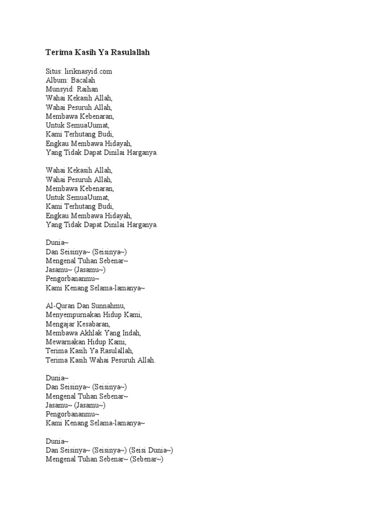 Terima Kasih Ya Rasulallah Pdf