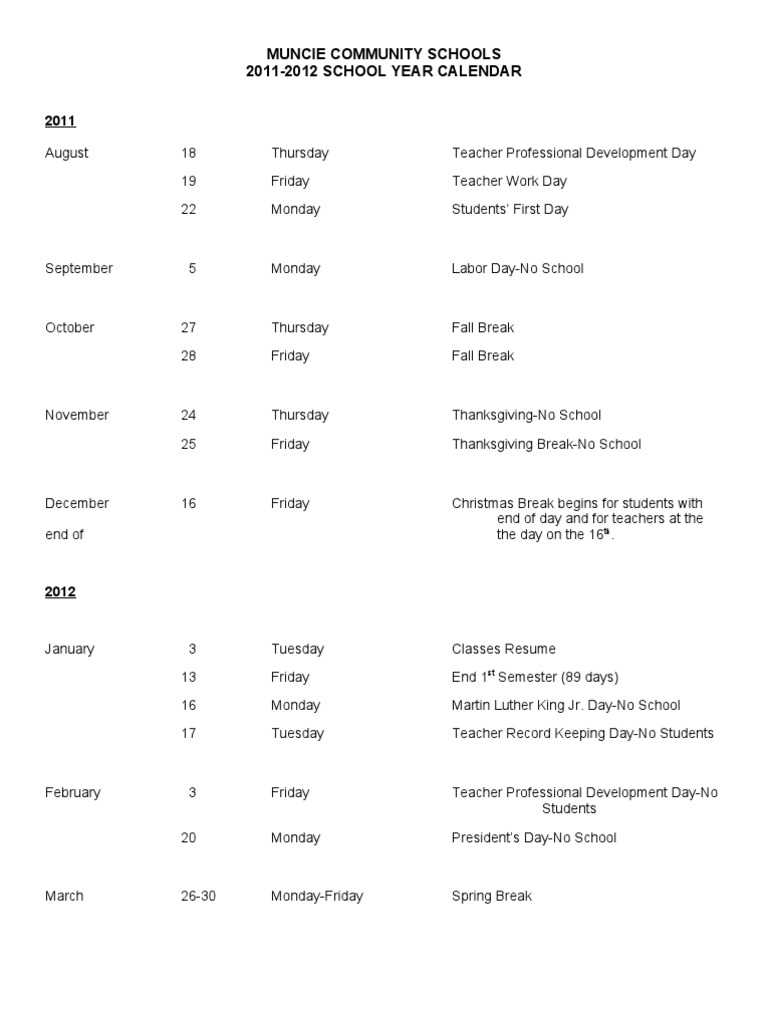 2011-2012 Calendar - Adopted 02-08-11 | PDF | Academic Term