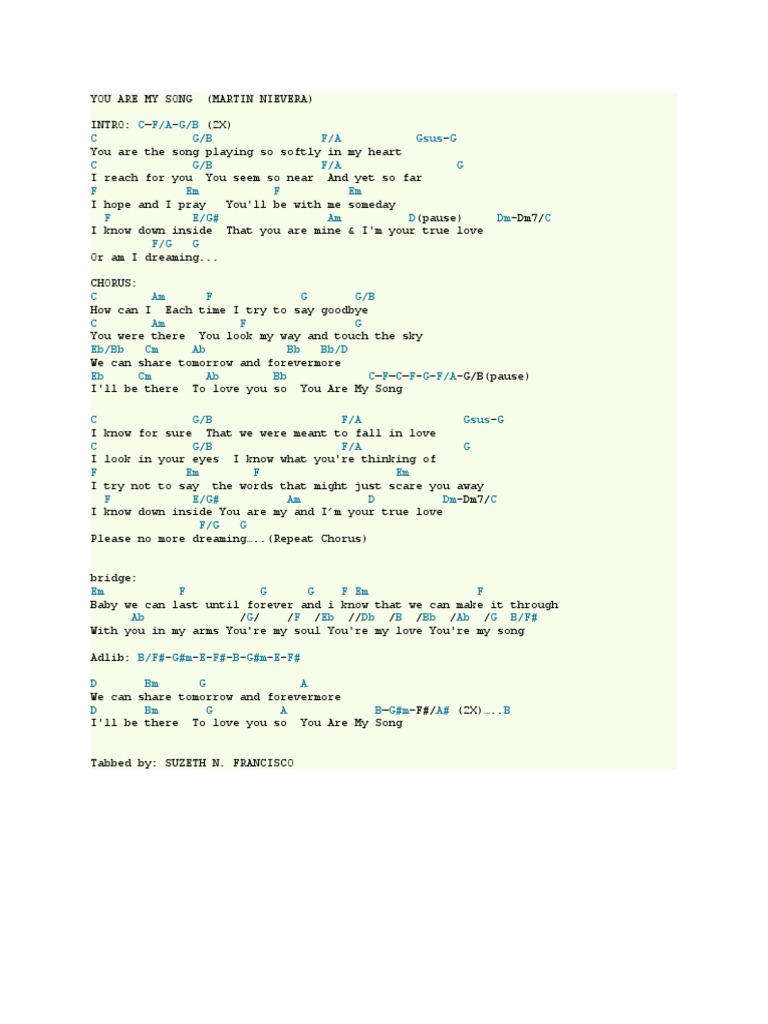 YOU ARE MY SONG - Chords and Lyrics | PDF