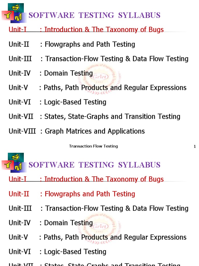 Software Testing Syllabus: Unit-I: Introduction & The Taxonomy of Bugs ...