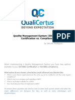 Quality Management System (ISO 9001) Certification vs. Compliance