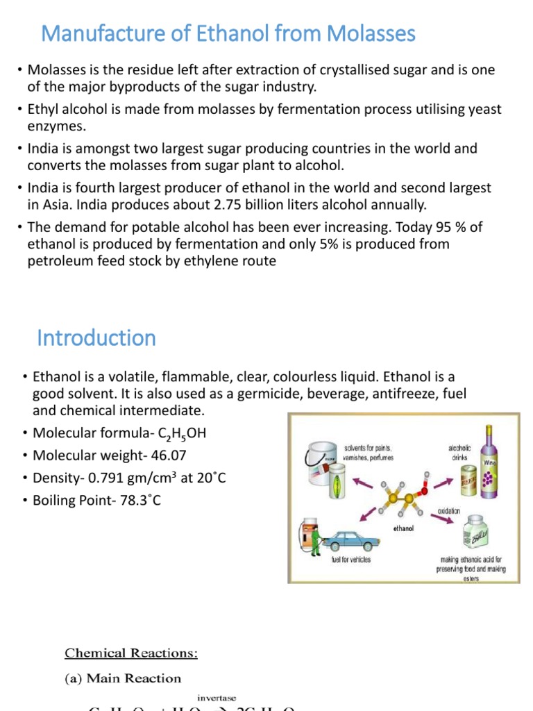 Manufacture of Ethanol From Molasses | PDF | Ethanol | Sucrose