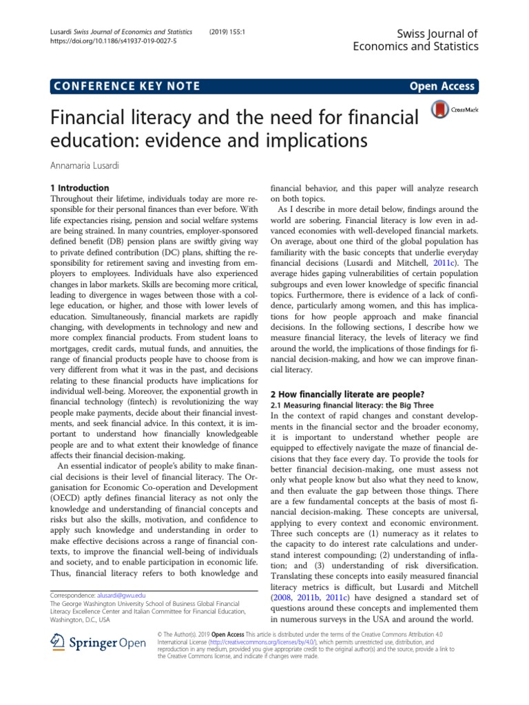 Financial Literacy and The Need For Financial | PDF | Financial ...
