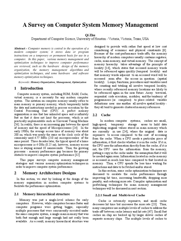 A Survey On Computer System Memory Management PDF Cpu Cache Dynamic Random Access Memory