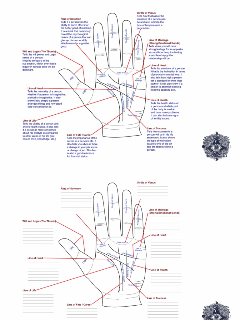 Palm Reading Guide and Tick Sheet | PDF